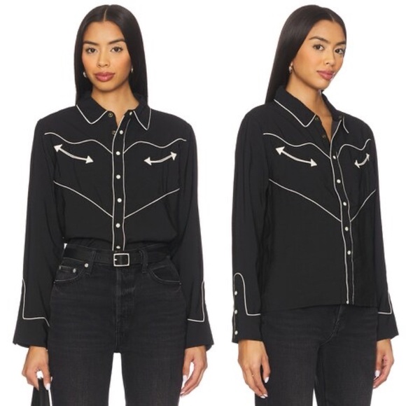 The Great Western Shirt Black Cream Piped Pearl Snap Size 0 - XS - Picture 3 of 15